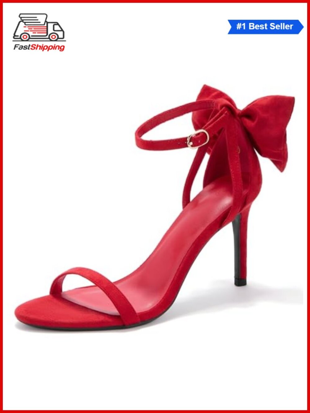 Coutgo Women's Ankle Strap High Heels Open Toe Stiletto Bow Heeled Sandals